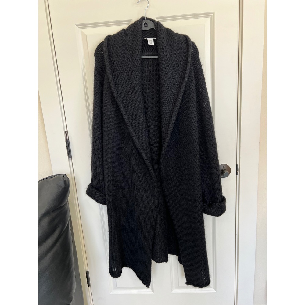 Soft Surroundings Wool Mohair Blend Open Front Long Black Cardigan Sweater Large